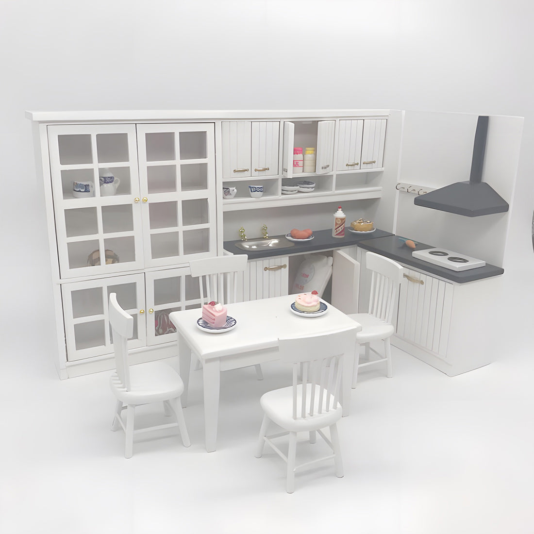 1/12 Scale Mini Kitchen Furniture Set for Miniature Kitchen Scene Models Dollhouse Accessories DIY Christmas Gift Assembly