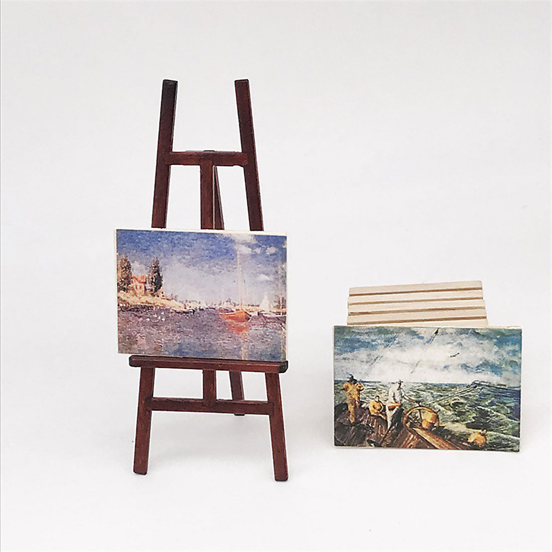 1/12 Scale Miniature Easel with Two Paintings  Dollhouse Accessories DIY Christmas Gift Assembly