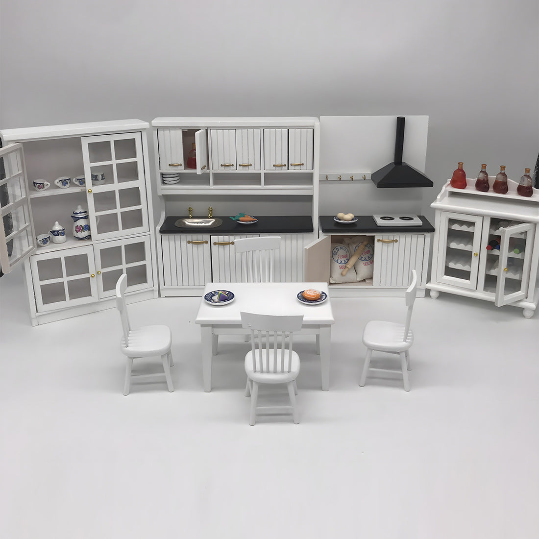 1/12 Scale Mini Kitchen Furniture Set for Miniature Kitchen Scene Models Dollhouse Accessories DIY Christmas Gift Assembly