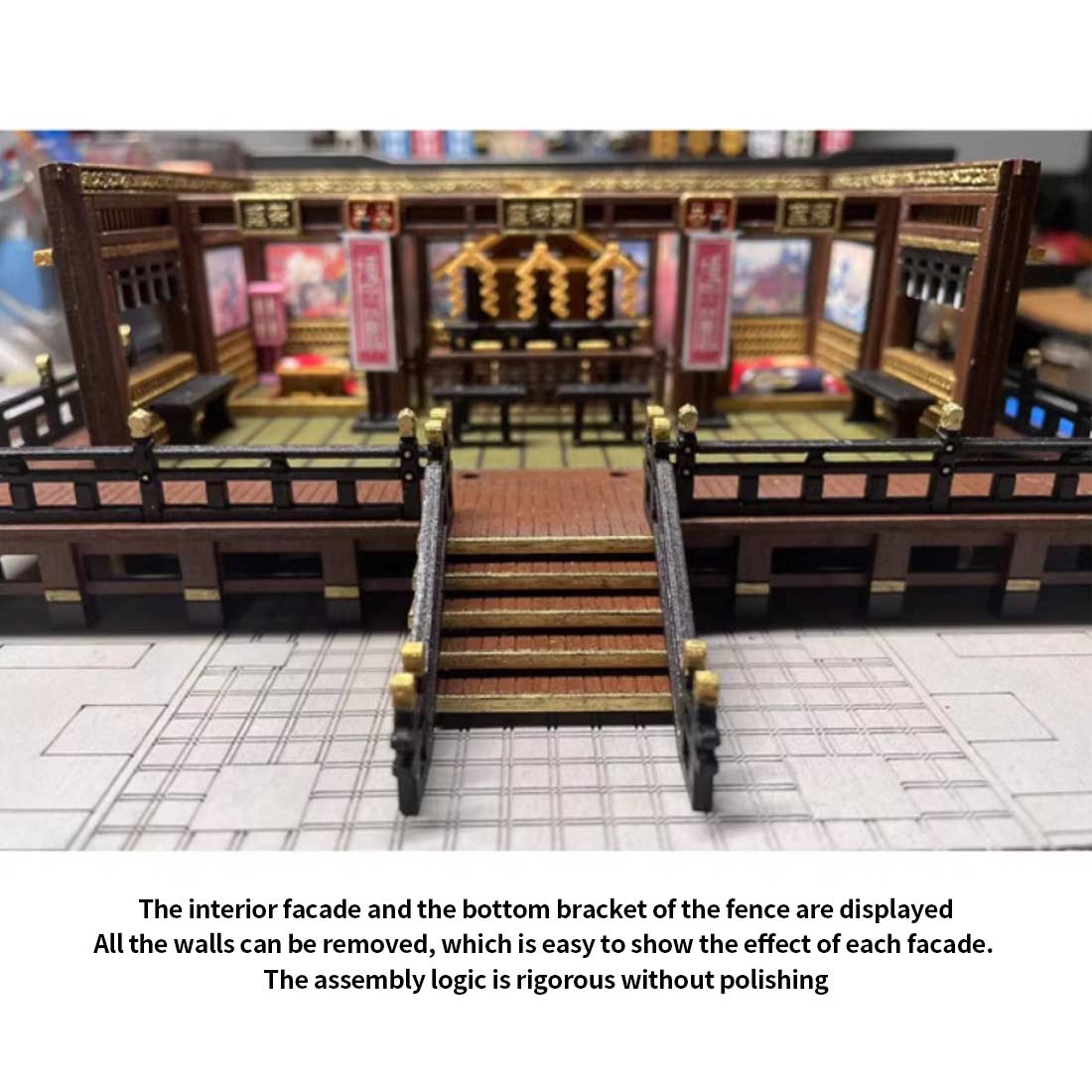 1:64 Scale Japanese Shrine Miniature Ancient Building Model 3D DIY Assembly Creative Handmade Holiday Gift Unpainted Parts Version