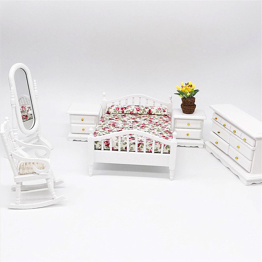 1/12 Scale Mini Bedroom Furniture Set for Miniature Scene Models Dollhouse Accessories DIY Christmas Gift Assembly