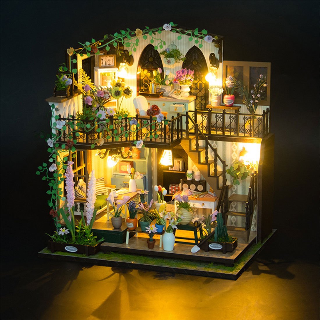 1/24 Double-Decker Darcy Flower House Miniature Dollhouse Architectural Model Kit DIY Christmas Gift mini villa assembly