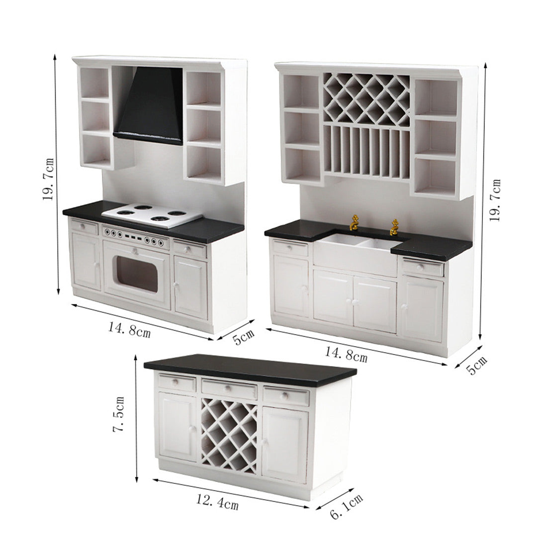 1/12 Scale Mini Kitchen Furniture Set for Miniature Kitchen Scene Models Dollhouse Accessories DIY Christmas Gift Assembly