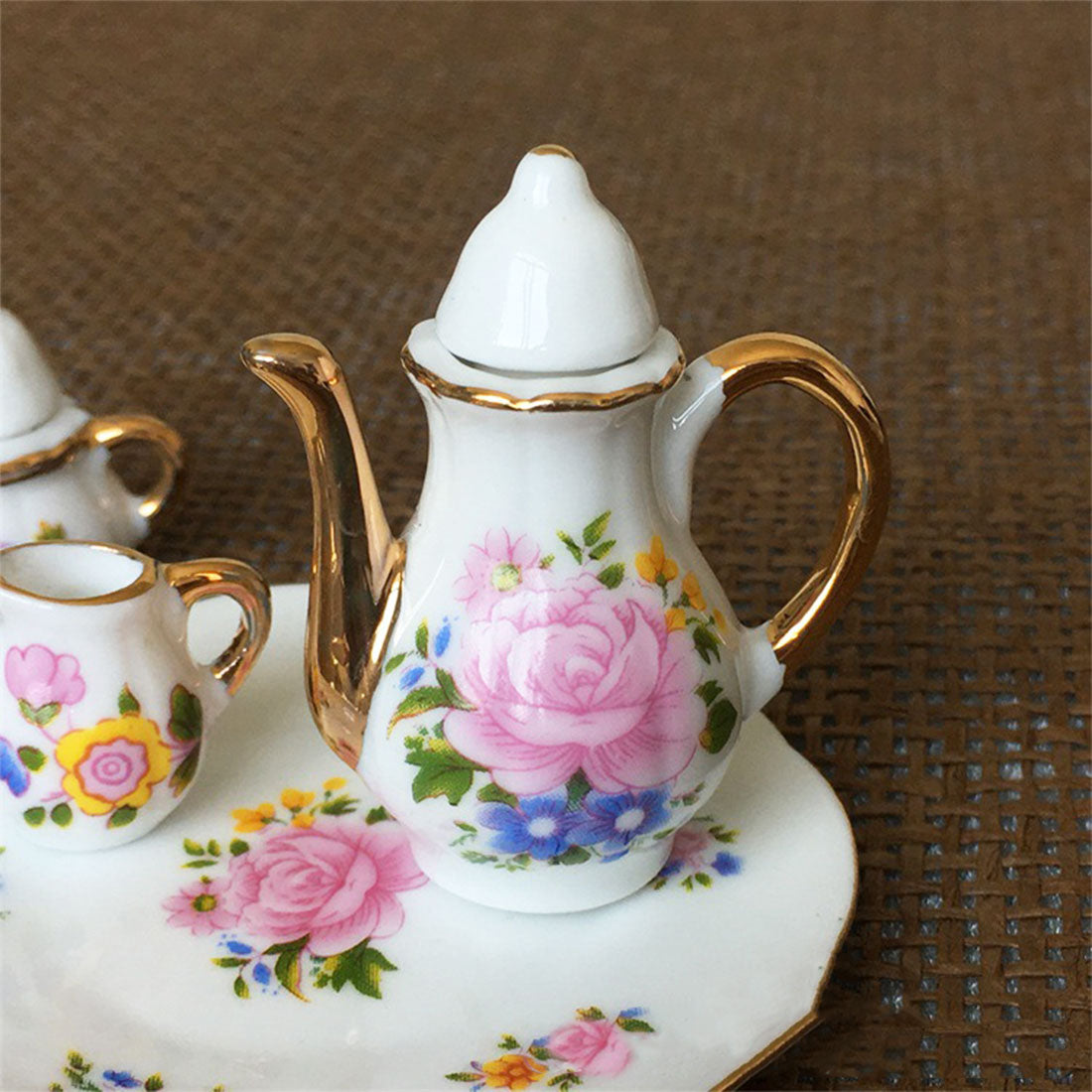 1/12 Ceramic Tea Set for Miniature Scene Models Dollhouse Accessories DIY Christmas Gift Assembly