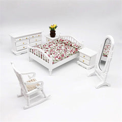 1/12 Scale Mini Bedroom Furniture Set for Miniature Scene Models Dollhouse Accessories DIY Christmas Gift Assembly