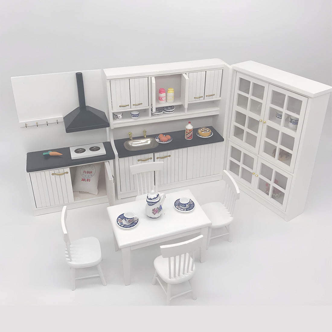 1/12 Scale Mini Kitchen Furniture Set for Miniature Kitchen Scene Models Dollhouse Accessories DIY Christmas Gift Assembly