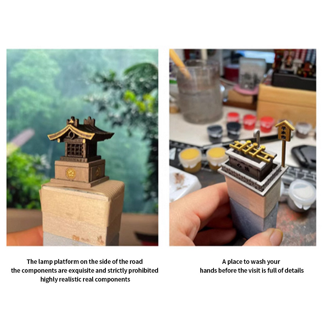 1:64 Scale Japanese Shrine Miniature Ancient Building Model 3D DIY Assembly Creative Handmade Holiday Gift Unpainted Parts Version