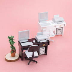 1/12 Mini Computer Desk and Chair Set for Miniature Scene Models Dollhouse Accessories DIY Christmas Gift Assembly