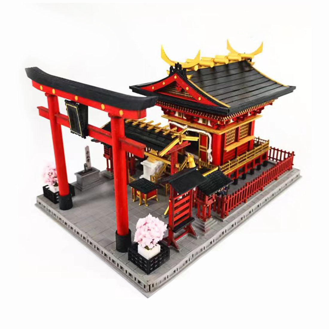 1:64 Scale Japanese Shrine Miniature Ancient Building Model 3D DIY Assembly Creative Handmade Holiday Gift Unpainted Parts Version